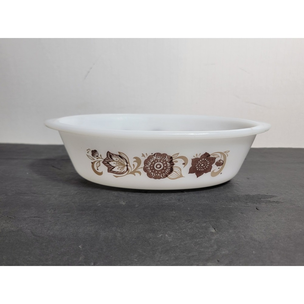 Vintage Glasbake Casserole Dish Autumn Tone Floral 1 Quart J235 No Lid